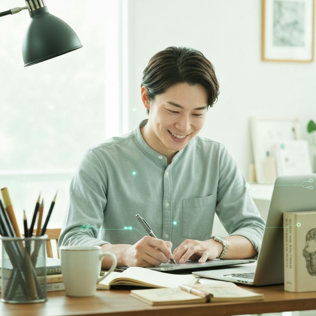 クリエイターがタブレットで作業する様子